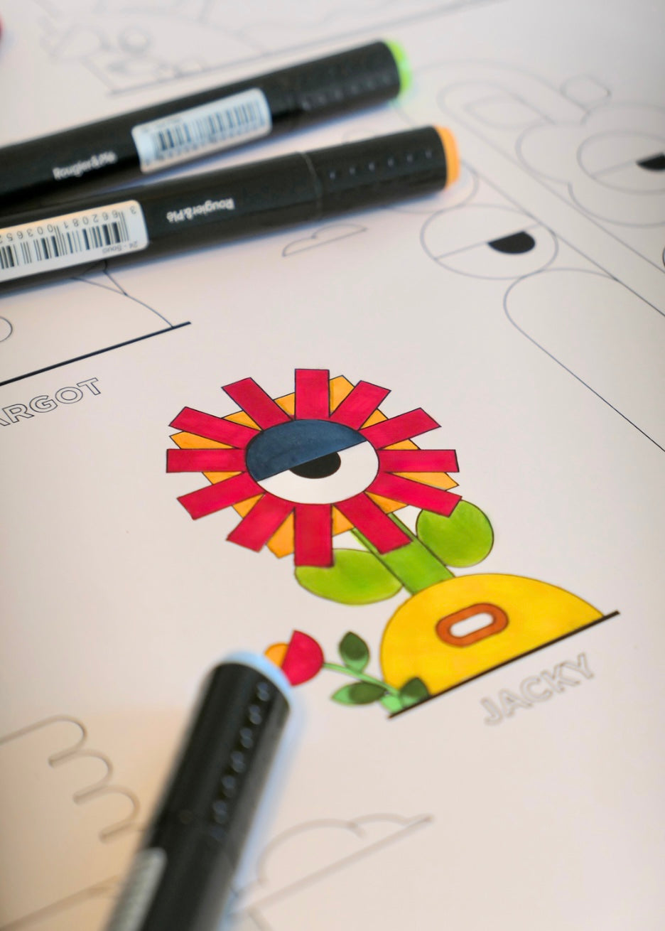 Coloriage XXL français Lundi en Huit, collaboration avec Les Tetes Dures, illustration à colorier au format geant

